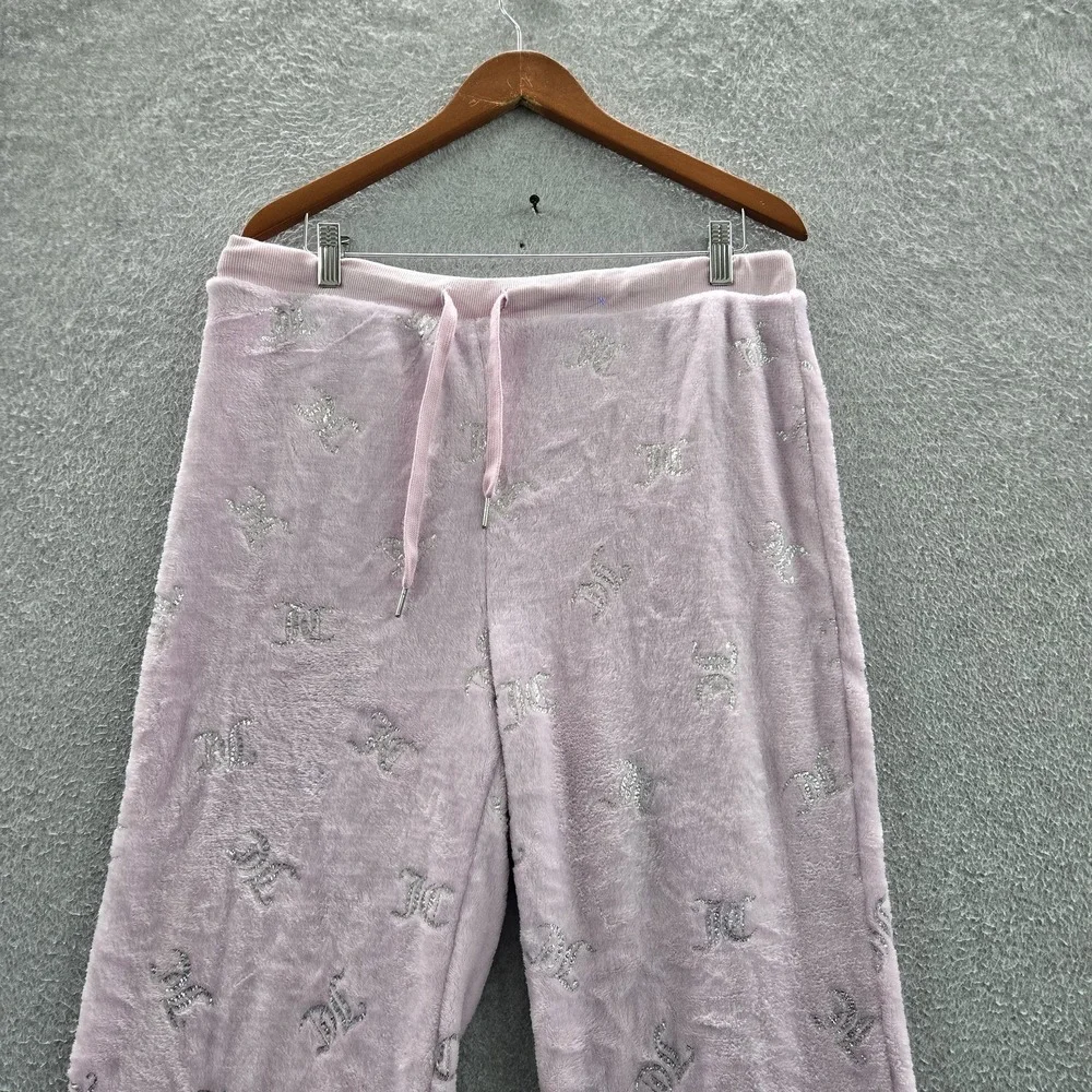 Juicy Couture Women‎ Sleepwear XL Pink Pajama Pants Sherpa Logo Wide Leg